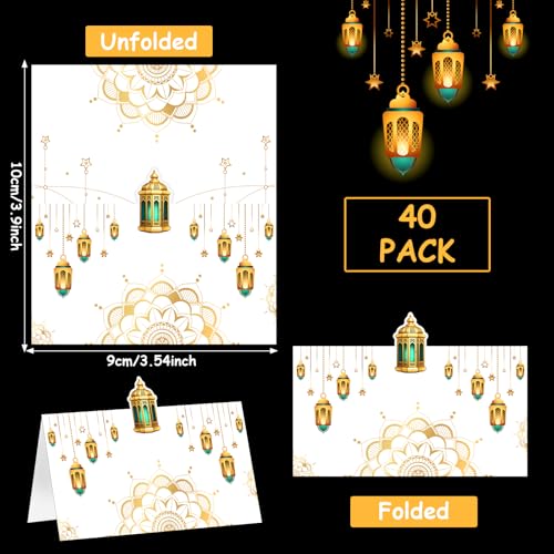 Auch Eid Place Cards - 40pcs Eid Mubarak Table Tent Cards Set Folded Ramadan Name Card for Eid Al-Fitr & Eid Al-Adha Dinner, Iftar Party Table Decorations, Buffet & Food Labelsr 4 Designs (White) - Image 2