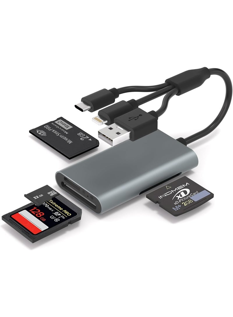 INSIJAM Memory Stick Pro Duo 4-in-1 Card Reader Adapter SD/TF/MS/XD Multi Memory Card Reader for iPhone 16 15 14 iPad Android PC Mac Compatible with Digital Cameras and Sony Cybershot - Image 1