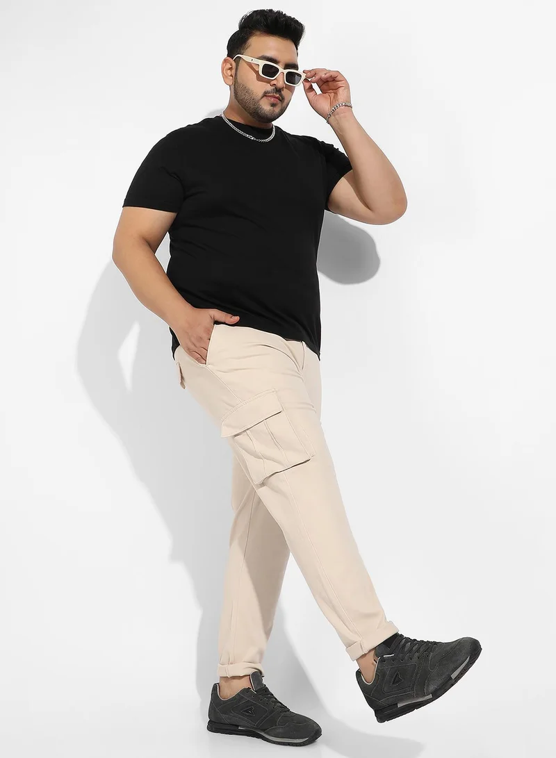 Instafab Plus  Instafab Plus Men's Khaki Beige Chino Cargo Trousers For Casual Wear | Mid-Rise | Regular Fit | Button Closure | Plus-Size Cargo Pant Crafted With Comfort Fit For Everyday Wear for Men | Best Price UAE
