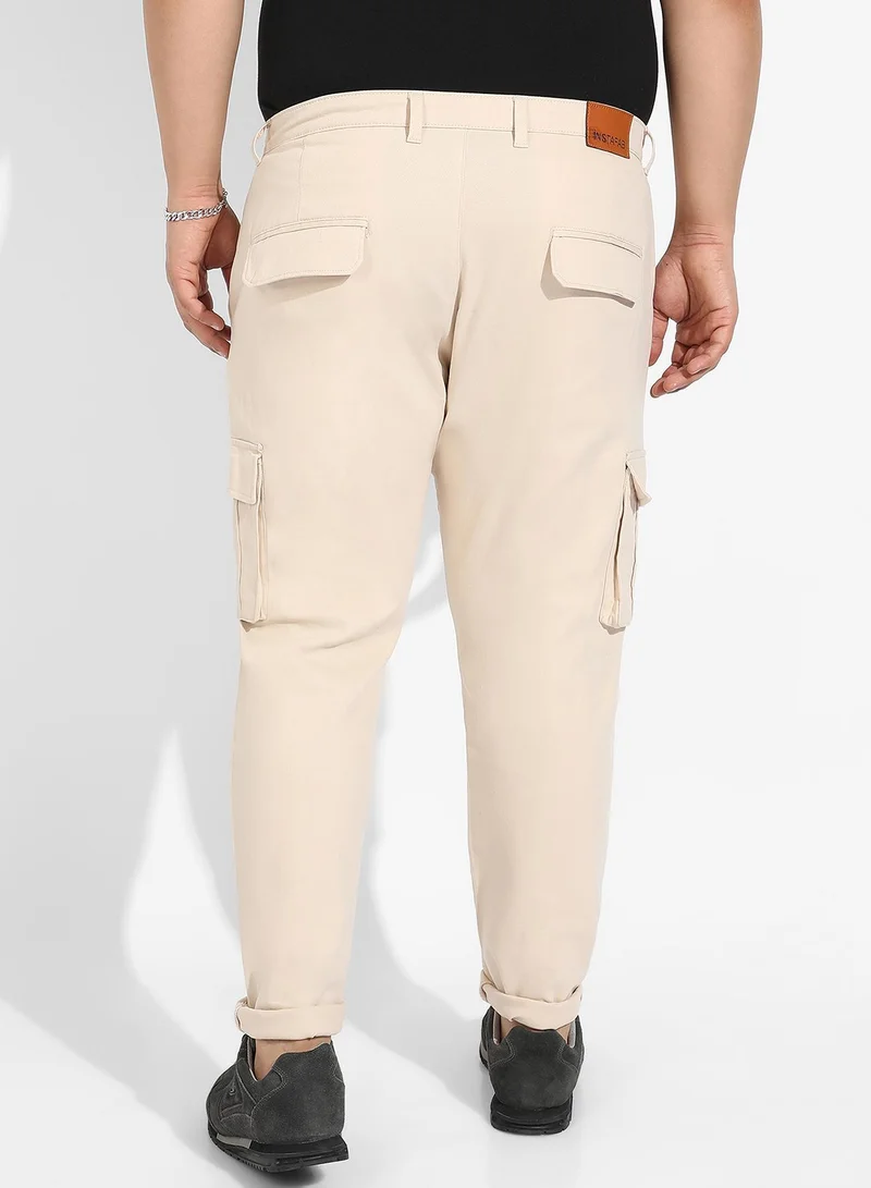 Instafab Plus  Instafab Plus Men's Khaki Beige Chino Cargo Trousers For Casual Wear | Mid-Rise | Regular Fit | Button Closure | Plus-Size Cargo Pant Crafted With Comfort Fit For Everyday Wear for Men | Best Price UAE