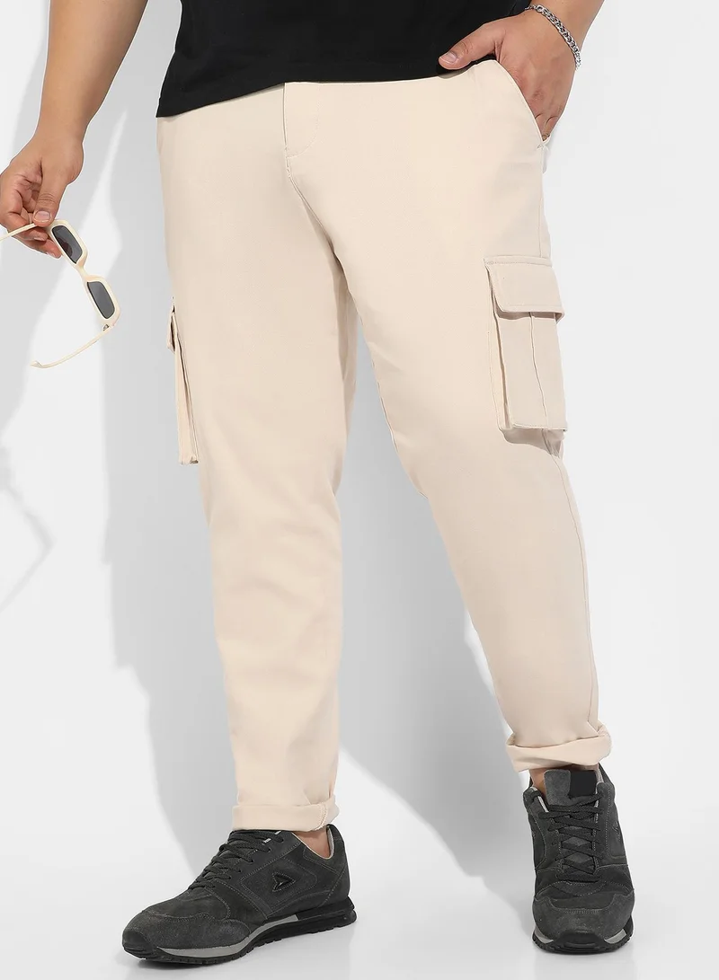 Instafab Plus  Instafab Plus Men's Khaki Beige Chino Cargo Trousers For Casual Wear | Mid-Rise | Regular Fit | Button Closure | Plus-Size Cargo Pant Crafted With Comfort Fit For Everyday Wear for Men | Best Price UAE