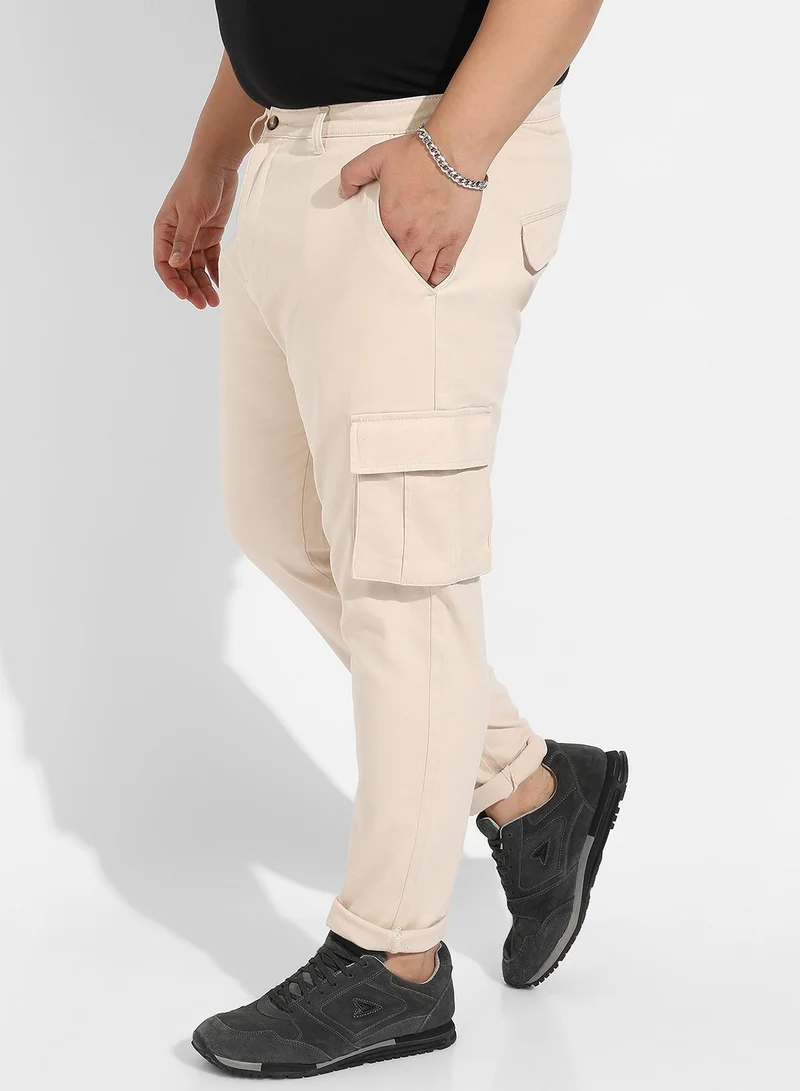 Instafab Plus  Instafab Plus Men's Khaki Beige Chino Cargo Trousers For Casual Wear | Mid-Rise | Regular Fit | Button Closure | Plus-Size Cargo Pant Crafted With Comfort Fit For Everyday Wear for Men | Best Price UAE