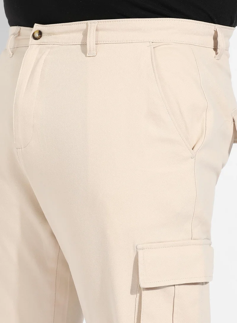 Instafab Plus  Instafab Plus Men's Khaki Beige Chino Cargo Trousers For Casual Wear | Mid-Rise | Regular Fit | Button Closure | Plus-Size Cargo Pant Crafted With Comfort Fit For Everyday Wear for Men | Best Price UAE
