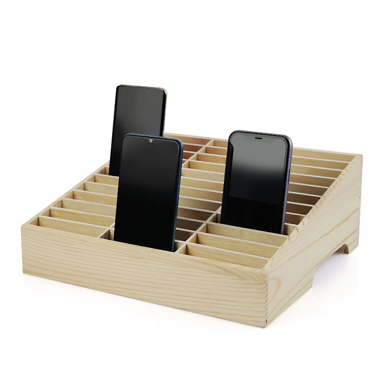 Ozzptuu 36-Grid Wooden Cell Phone Holder Desktop Organizer Storage Box for Classroom Office (36-Grid) - Image 1