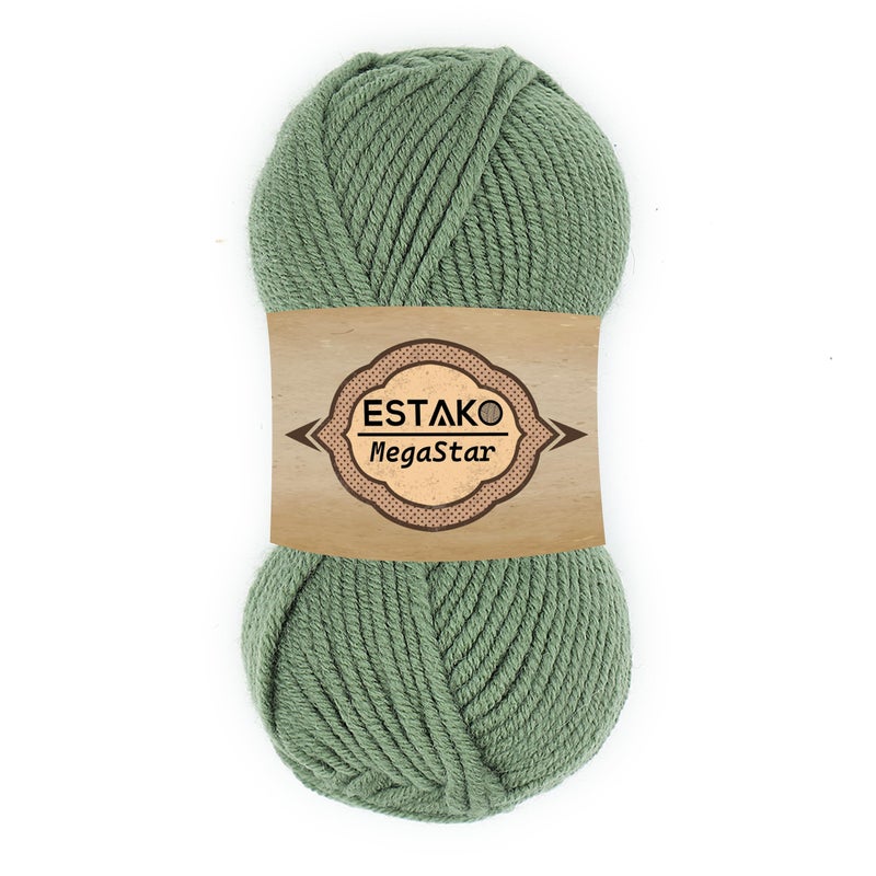 Estako Megastar, 75% Acrylic 25% Wool Yarn, Soft, Chunky Bulky Weight #5 for Crochet and Knitting 3.52 Oz (100g) / 120 Yrds (110m) (64067 - Grass) - Image 1