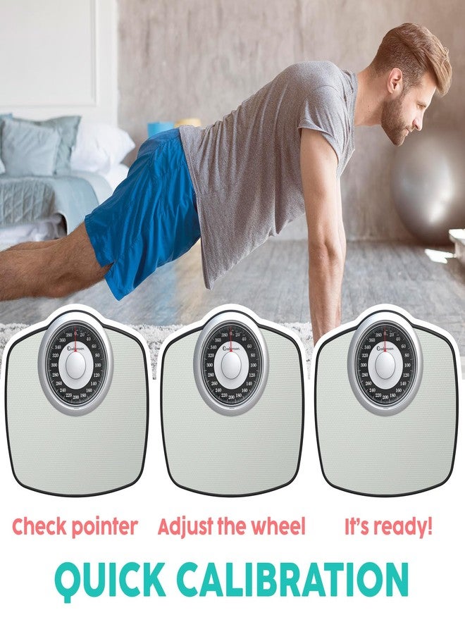 Adamson A25 Scales for Body Weight - Up to 400 LB - 5.3" Dial on 12.4" x 12" Platform - Anti-Skid Rubber Surface - High Precision Bathroom Scale Analog - Durable with 20-Year Assurance - Light Grey - Image 3