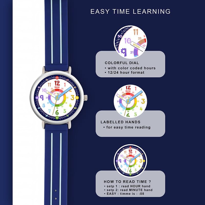 SPIKY Analog Watch for Kids (Blue) | Time Teaching Colorful Dial Display & Separate Minute | Water Resistant | Stylish Unisex Birthday Gift | Analogue Wrist Watches for Boys & Girls | Age 3-14 Yrs - Image 2
