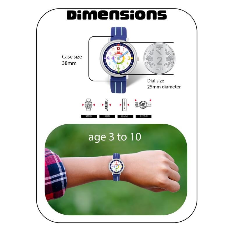 SPIKY Analog Watch for Kids (Blue) | Time Teaching Colorful Dial Display & Separate Minute | Water Resistant | Stylish Unisex Birthday Gift | Analogue Wrist Watches for Boys & Girls | Age 3-14 Yrs - Image 3