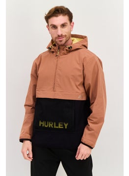 Men Hooded Brand Logo Windbreaker Jacket, Brown