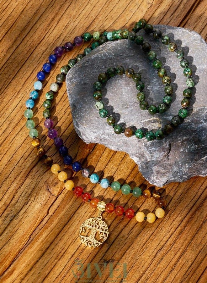 Bivei 108 Mala Beads Necklace Life Tree Charm Real 7 Chakra Gemstone Long Beaded Necklace Prayer Yoga Meditation Hand Knotted Wrap Bracelet(Chakras 6mm) - Image 3