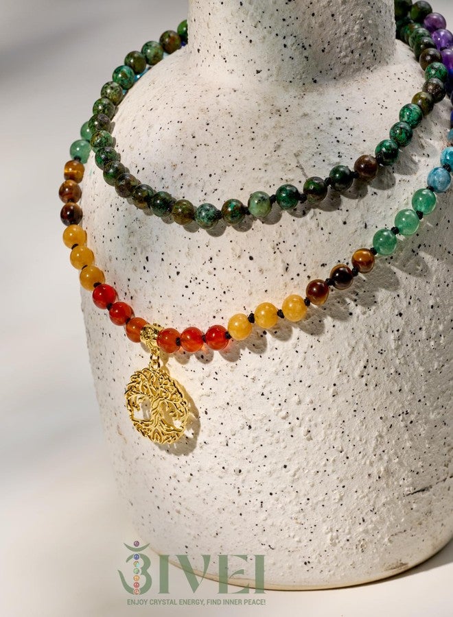 Bivei 108 Mala Beads Necklace Life Tree Charm Real 7 Chakra Gemstone Long Beaded Necklace Prayer Yoga Meditation Hand Knotted Wrap Bracelet(Chakras 6mm) - Image 2