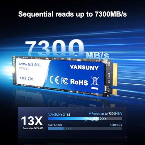 Vansuny 2TB NVMe M.2 SSD,M2 2280 PCIe 4.0 Internal Solid State Drive,Read Up to 7300MB/s with Heatsink and Screwdrivers for PS5 Consoles PC Gaming Design - Image 2