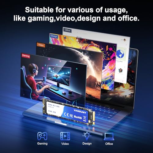 Vansuny 2TB NVMe M.2 SSD,M2 2280 PCIe 4.0 Internal Solid State Drive,Read Up to 7300MB/s with Heatsink and Screwdrivers for PS5 Consoles PC Gaming Design - Image 4