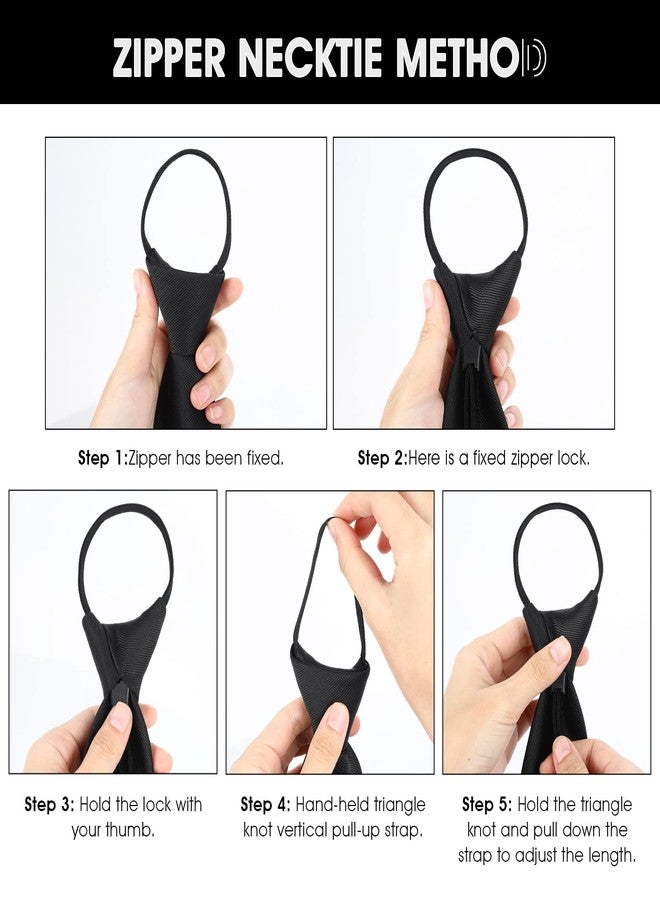 Yolev ربطة عنق يوليف للرجال بتصميم مشبك من الساتان نوع سحاب ربطة عنق بسيطة مع مشبك ربطة عنق 1 قطعة حزام عنق قابل للتعديل موحد أسود نقي ربطة عنق للرجال لحفلات الزفاف والتخرج والمدرسة - Image 5