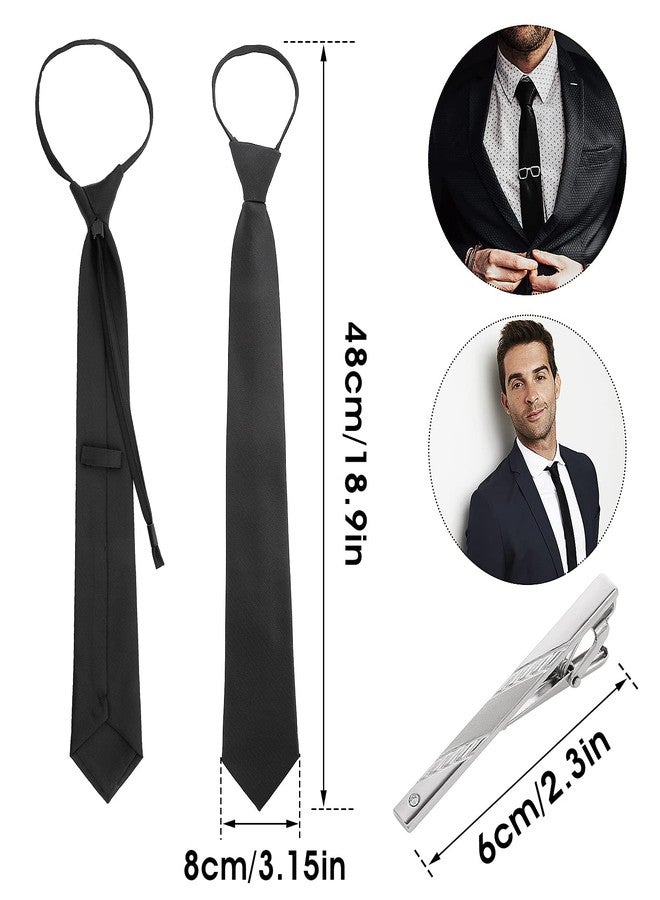Yolev ربطة عنق يوليف للرجال بتصميم مشبك من الساتان نوع سحاب ربطة عنق بسيطة مع مشبك ربطة عنق 1 قطعة حزام عنق قابل للتعديل موحد أسود نقي ربطة عنق للرجال لحفلات الزفاف والتخرج والمدرسة - Image 3