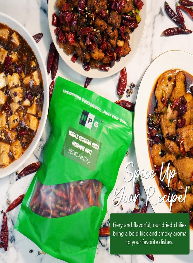 NPG Sichuan Red Chili Peppers 4 Ounces, Medium Hot, Premium Szechuan Dried Red Chilies for Chili Oil, Paste, and Sauce, Used in Mexican, Chinese, Thai Dishes - Image 3