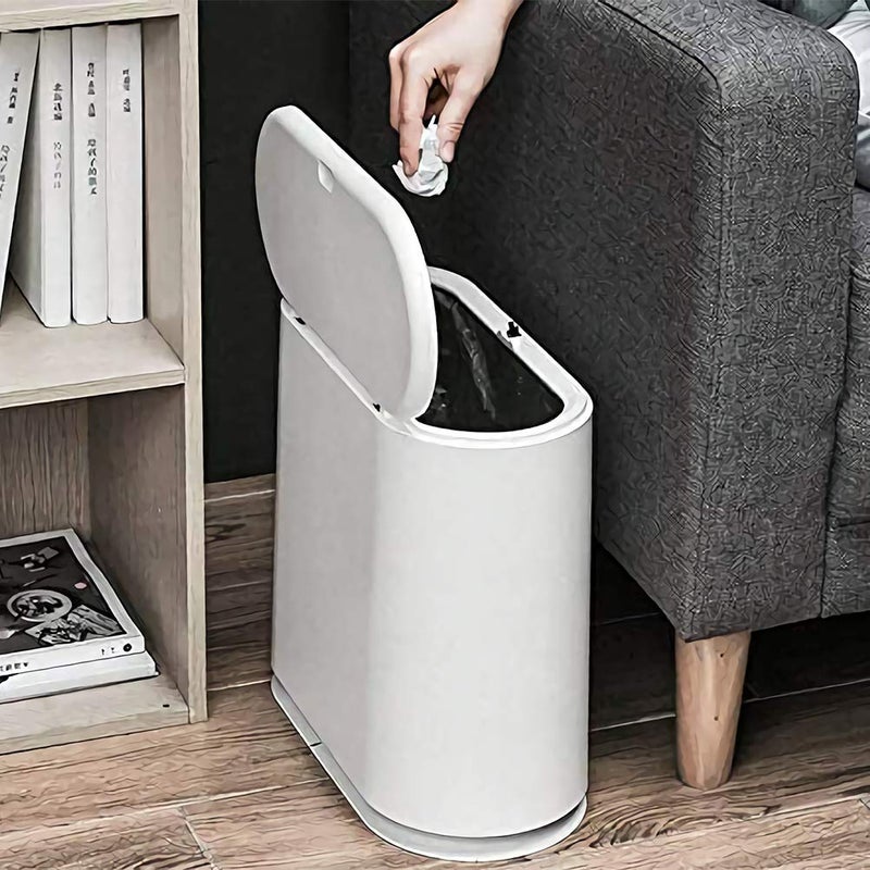 Cq acrylic 8 Liter Plastic Trash Can with Press Top Lid for Bathroom White Narrow Toilet Waste Basket and Covered Wastebasket,2.1 Gallon Dog Proof Garbage Can for Room Bedroom Kitchen,Office and Dorm,Pack of 1 - Image 3