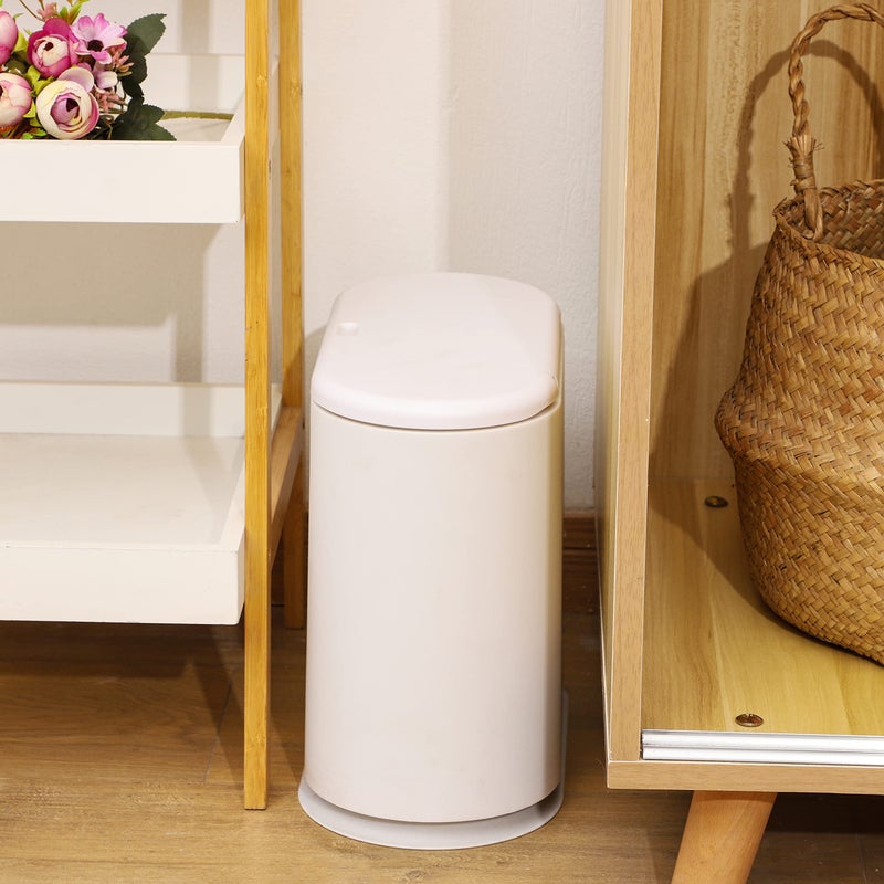 Cq acrylic 8 Liter Plastic Trash Can with Press Top Lid for Bathroom White Narrow Toilet Waste Basket and Covered Wastebasket,2.1 Gallon Dog Proof Garbage Can for Room Bedroom Kitchen,Office and Dorm,Pack of 1 - Image 5