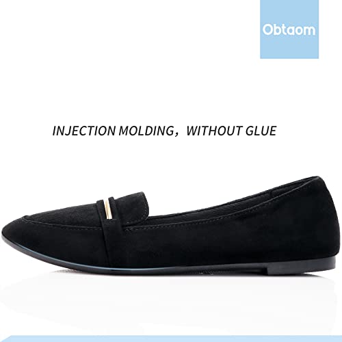 Obtaom Women's Pointy Toe Loafer Flat Comfortable Faux Suede Work Shoes,Cute Penny Loafer Slip On Ballet Flat(Black US6) - Image 2