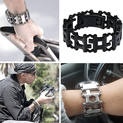 Lemasa Multitool Bracelet 29 in 1, 22cm Stainless Steel, Multi Tool Bracelet for Men Outdoor Travel Watch Strap, Multifunctional Wristbands, Portable Wearable Multitool Trend Bracelet with A Pry Tool (Black) - Image 3