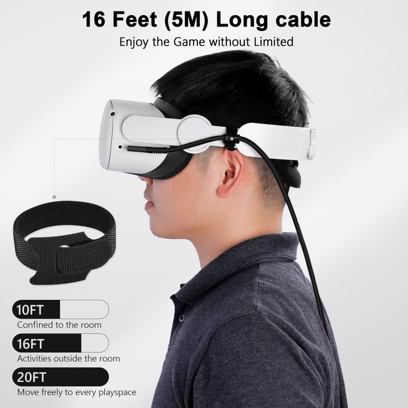 Kuject Link Cable 16FT Compatible for Quest 3S/3, Quest 2/Pro, Pico 4, VR Headset Accessories Cable for Rift S/Steam VR Games, USB 3.0 Type C to C High Speed Data Transfer Charging Cord for Gaming PC - Image 5