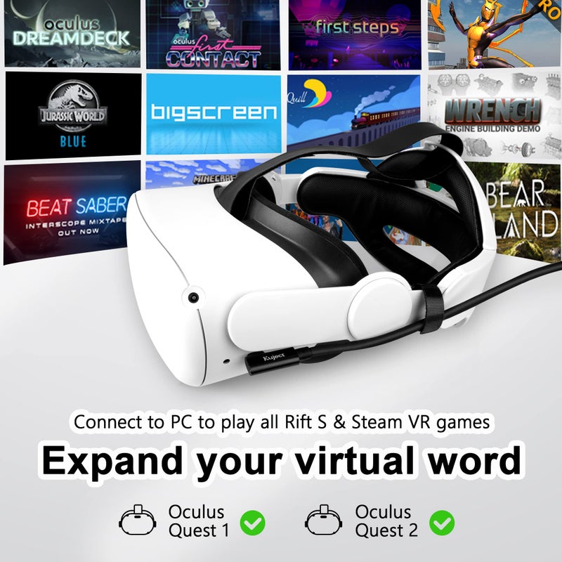 Kuject Link Cable 16FT Compatible for Quest 3S/3, Quest 2/Pro, Pico 4, VR Headset Accessories Cable for Rift S/Steam VR Games, USB 3.0 Type C to C High Speed Data Transfer Charging Cord for Gaming PC - Image 2