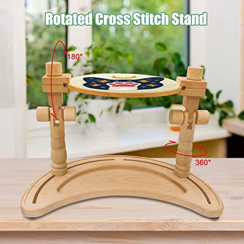 GuoFa Adjustable Embroidery Hoop Stand – Rotatable Wooden Cross Stitch, Needlepoint & Punch Needle Holder for DIY Sewing - Image 3