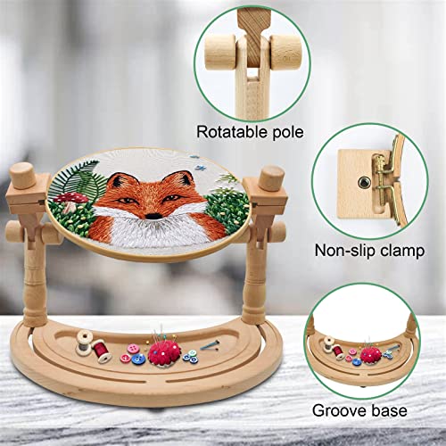 GuoFa Adjustable Embroidery Hoop Stand – Rotatable Wooden Cross Stitch, Needlepoint & Punch Needle Holder for DIY Sewing - Image 2