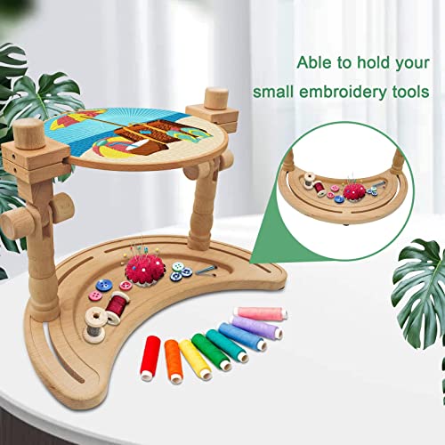 GuoFa Adjustable Embroidery Hoop Stand – Rotatable Wooden Cross Stitch, Needlepoint & Punch Needle Holder for DIY Sewing - Image 5
