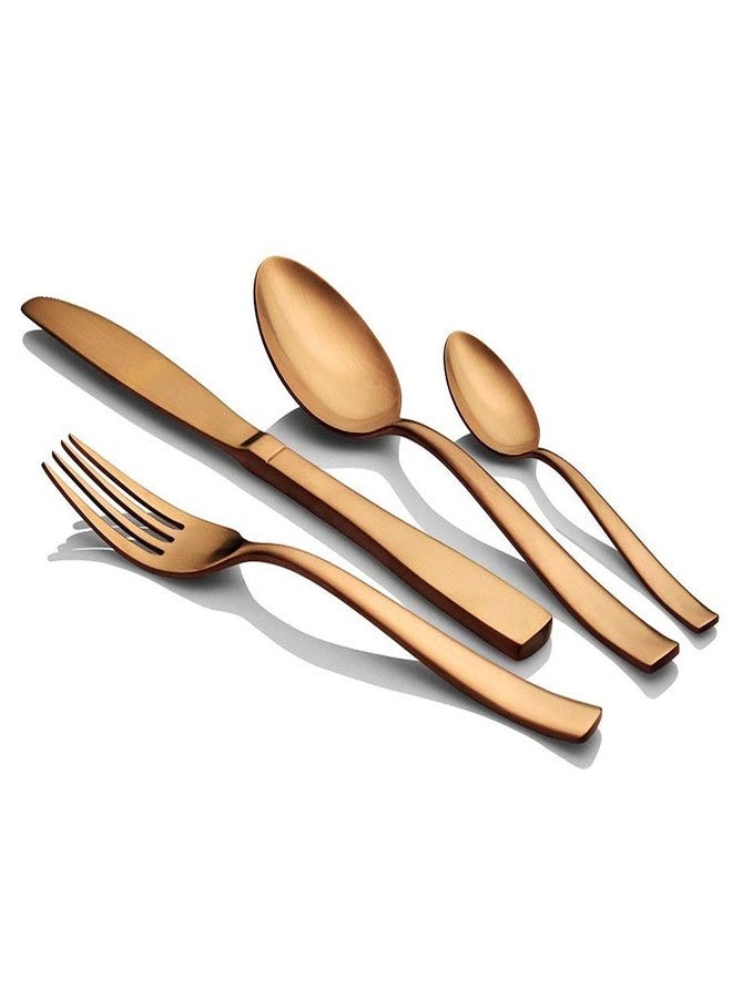 FnS Amber Copper Finish Stainless Steel Cutlery Set with Leatherette Box, 6 Dinner Spoons, 6 Dinner Forks, 6 Teaspoons, 6 Dinner Knives, Elegant Copper Finish, Ideal for Dining - Image 2