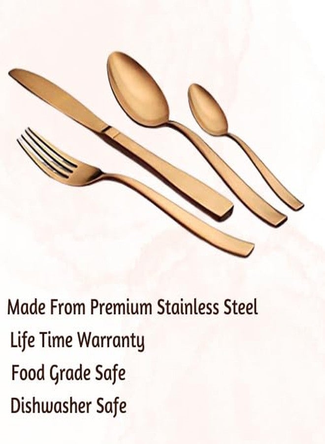 FnS Amber Copper Finish Stainless Steel Cutlery Set with Leatherette Box, 6 Dinner Spoons, 6 Dinner Forks, 6 Teaspoons, 6 Dinner Knives, Elegant Copper Finish, Ideal for Dining - Image 4