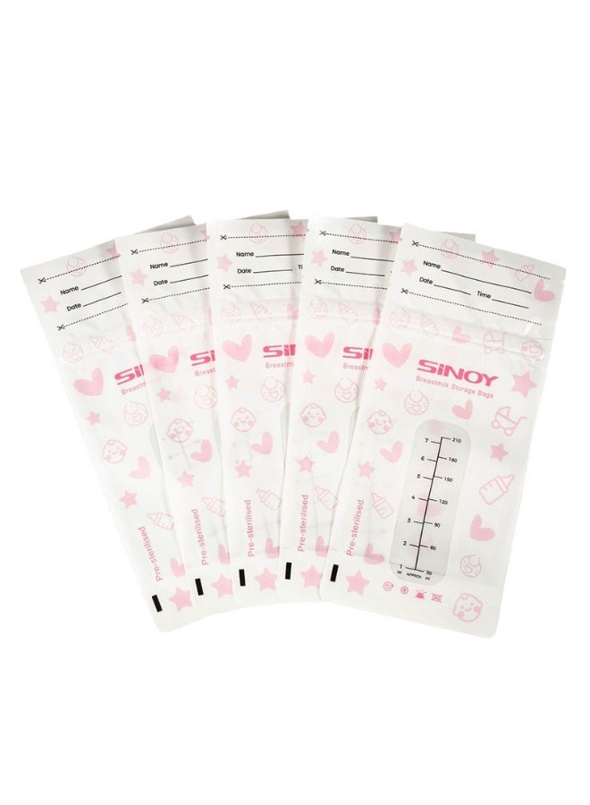 DOOKOO 50 Counts Breastmilk Storage Bags, Counting Pack, Presterilized, Hygienically Doubled-Sealed,  Self Standing and Suitable for Refrigeration and Freezing, 210ml