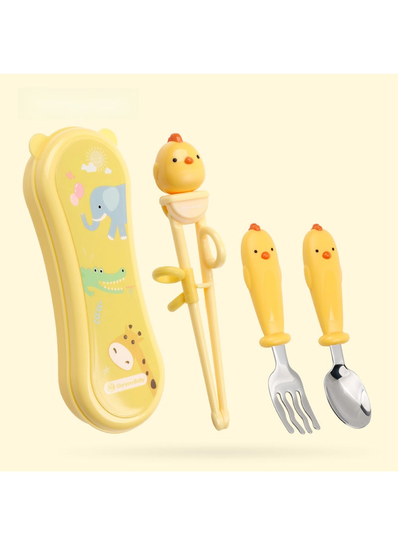 Generic - Kids Training Chopsticks Set for ToddlersChicken yellow learning Chopsticks + spoon + fork box Chicken yellow learning Chopsticks + spoon + fork box - Image 1