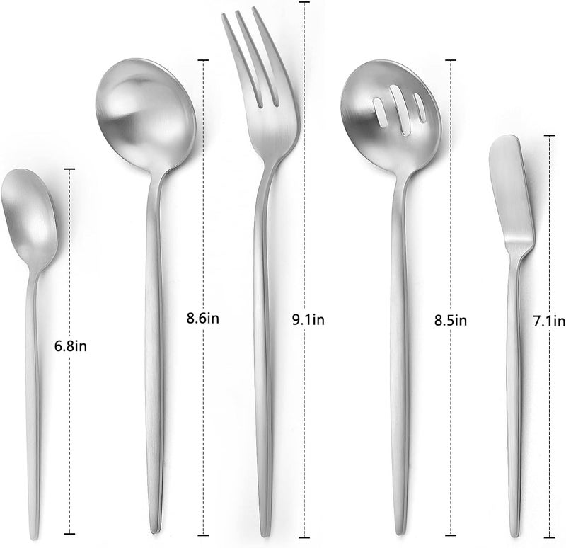 VANVRO Matte Serving Silverware Set 5Piece Round Shared Utensils Set of Stainless Steel Hostess Flatware Serving Set Satin Finish Dishwasher Safe - Image 2