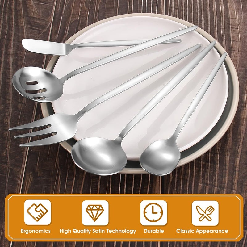 VANVRO Matte Serving Silverware Set 5Piece Round Shared Utensils Set of Stainless Steel Hostess Flatware Serving Set Satin Finish Dishwasher Safe - Image 3