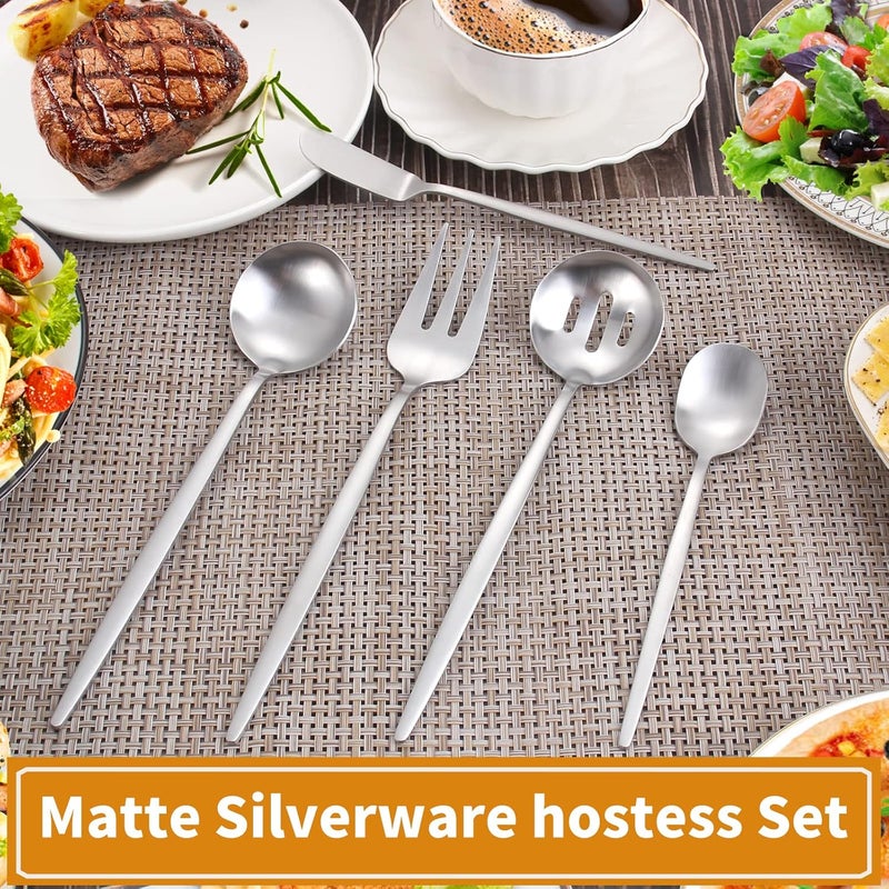 VANVRO Matte Serving Silverware Set 5Piece Round Shared Utensils Set of Stainless Steel Hostess Flatware Serving Set Satin Finish Dishwasher Safe - Image 5