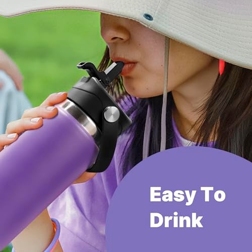 Diumepo Straw Lid for Hydroflask Wide Mouth Water Bottles, Dust Cover Lid with Straw for Hydro Flask 12/16/18/20/32/40 oz Sports Water Bottle, Straws Cap Top Accessories(Black) - Image 5