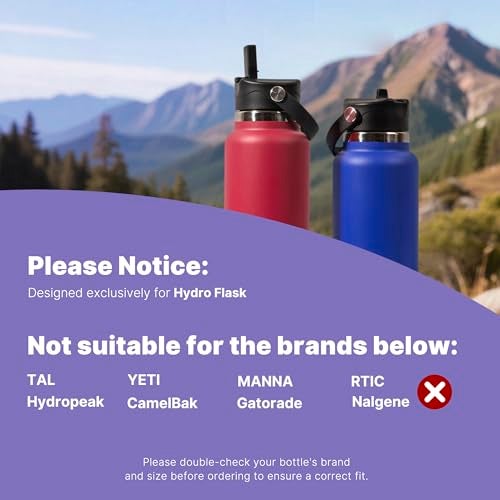 Diumepo Straw Lid for Hydroflask Wide Mouth Water Bottles, Dust Cover Lid with Straw for Hydro Flask 12/16/18/20/32/40 oz Sports Water Bottle, Straws Cap Top Accessories(Black) - Image 2