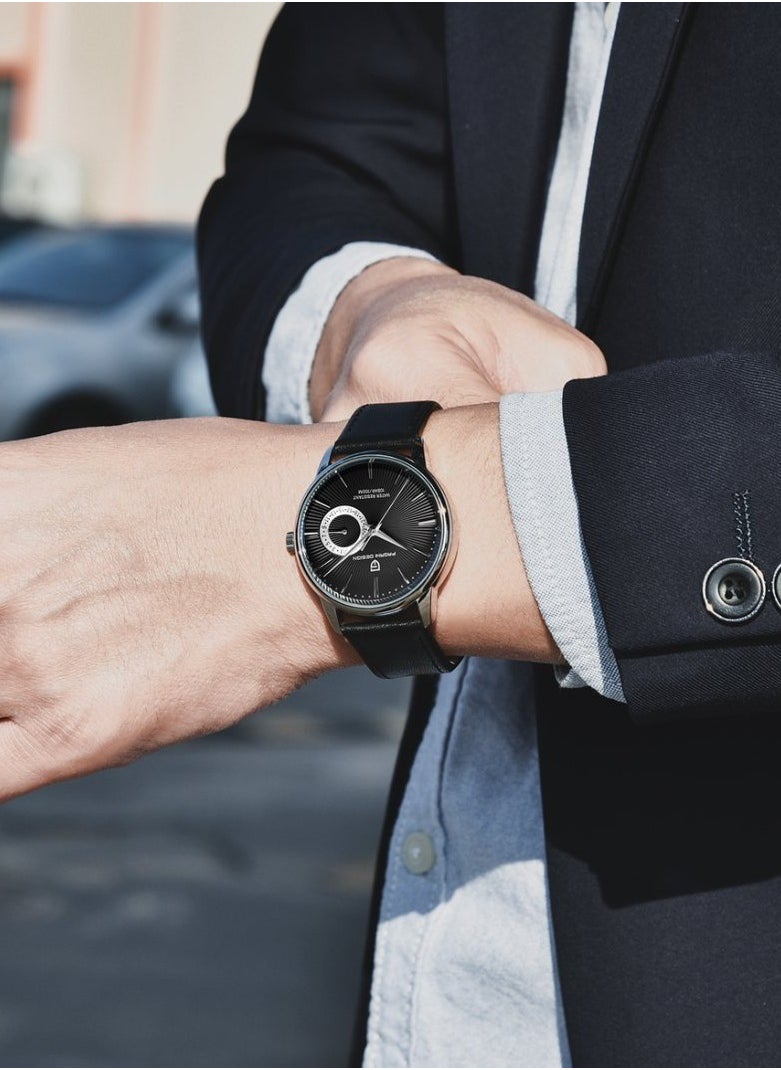 Mens Watch Waterproof Chronograph Date Watch for Men Leather Strap Quartz Movement Analog Watch Business Casual Gift for Men 1654