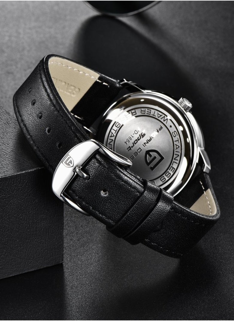 Mens Watch Waterproof Chronograph Date Watch for Men Leather Strap Quartz Movement Analog Watch Business Casual Gift for Men 1654