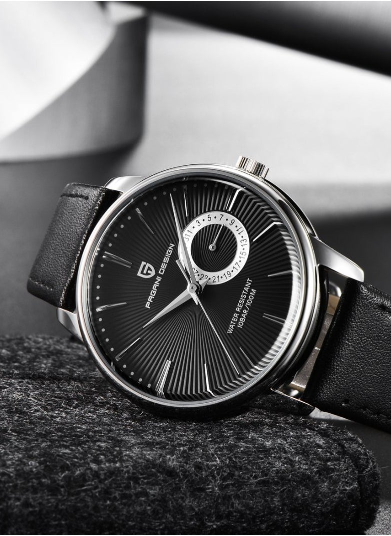 Mens Watch Waterproof Chronograph Date Watch for Men Leather Strap Quartz Movement Analog Watch Business Casual Gift for Men 1654