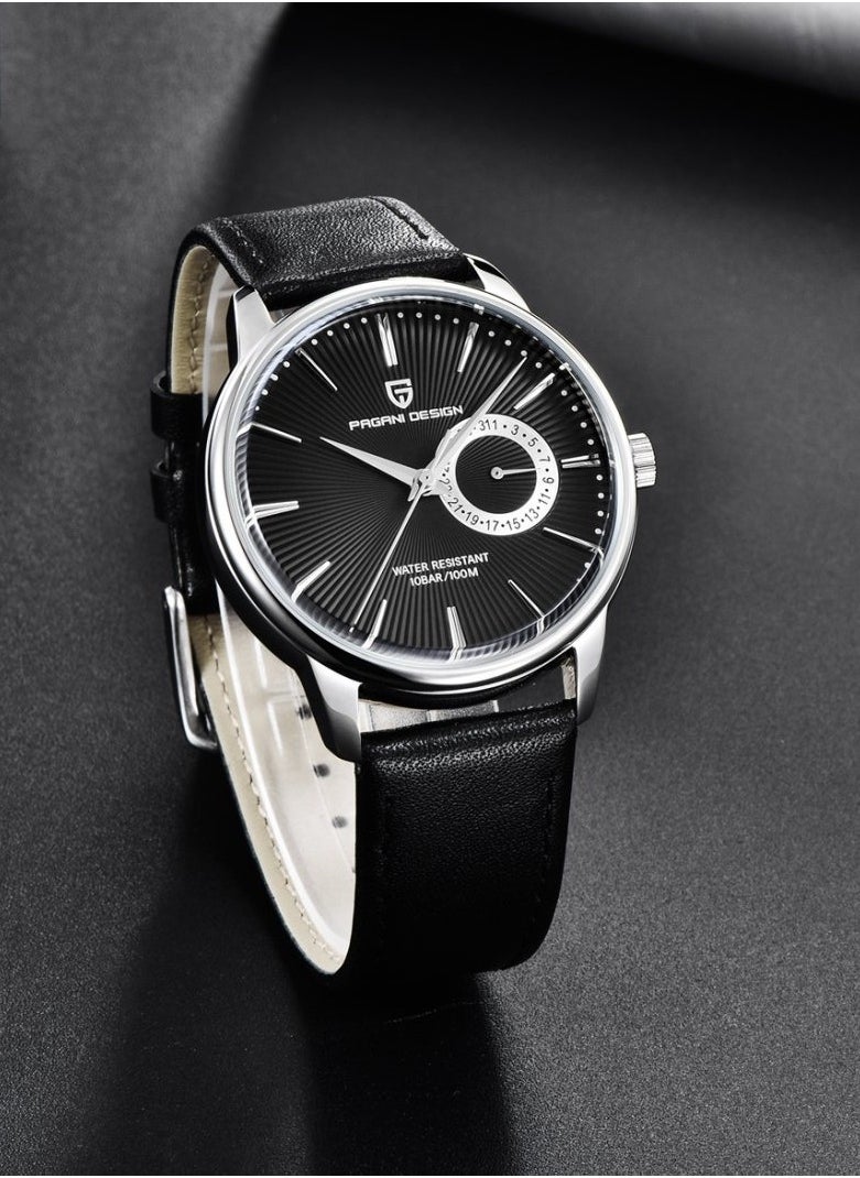Mens Watch Waterproof Chronograph Date Watch for Men Leather Strap Quartz Movement Analog Watch Business Casual Gift for Men 1654
