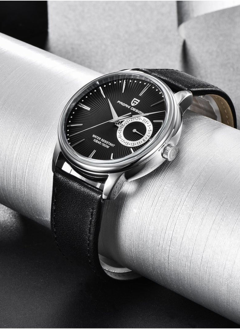 Mens Watch Waterproof Chronograph Date Watch for Men Leather Strap Quartz Movement Analog Watch Business Casual Gift for Men 1654