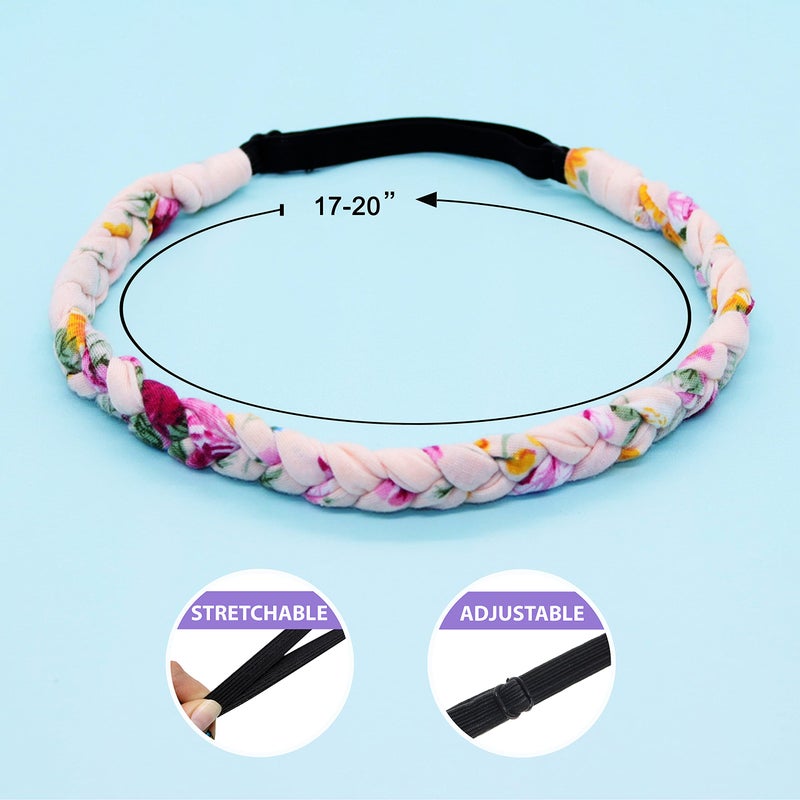 FROG SAC 4 Floral Headbands for Girls, Adjustable Braided Hairband Hair Accessories for Women, Teen Girl Cloth Fabric Head Bands, Kids Flower Braid Hairbands, Tween Easter Basket Stuffers - Image 4
