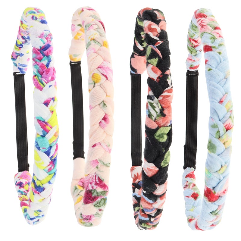 FROG SAC 4 Floral Headbands for Girls, Adjustable Braided Hairband Hair Accessories for Women, Teen Girl Cloth Fabric Head Bands, Kids Flower Braid Hairbands, Tween Easter Basket Stuffers - Image 1
