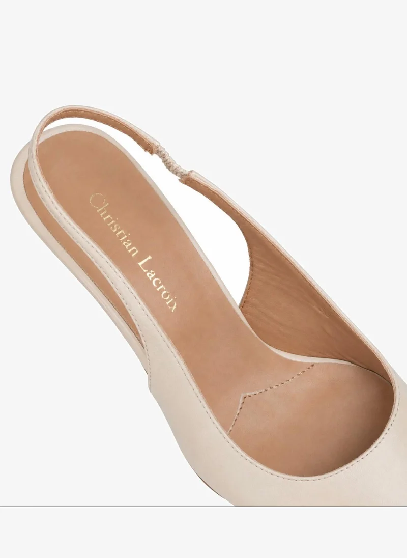 Christian Lacroix Christian Lacroix Women's Leather Kitten Heel Slingback Pumps - Off White