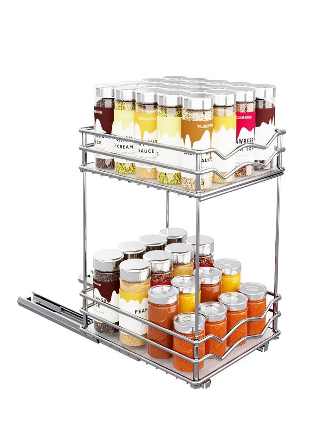 BBV Spice Rack Organizer, Double layer Seasoning Organizer for Cabinet Countertop, Kitchen, Pantry, Sliding Metal Chrome Spice Organization (9 inch) - Image 1