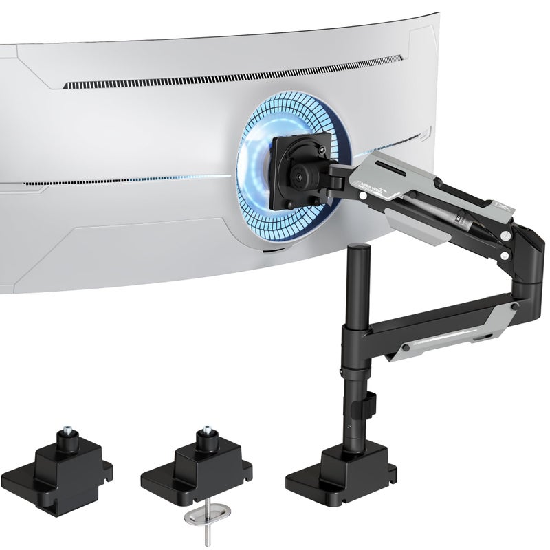 ARES WING CoreArm Single Monitor Mount, Ultrawide Monitor Arm for 24 to 57'' Heavy Duty Curved Screen, Adjustable Gas Spring Monitors Arm Stand up to 66LBS with 75/100/200 Vesa Mount, Black - Image 1