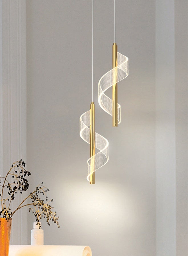 DUNISO Nordic LED Pendant Light Adjustable Height Gold Spiral Chandelier Lighting 3-color Light Change Indoor Ceiling Lamp Hanging Light for Home Bedside Living Room Decoration Dining Tables Aisle Golden Modern Droplight - Image 2