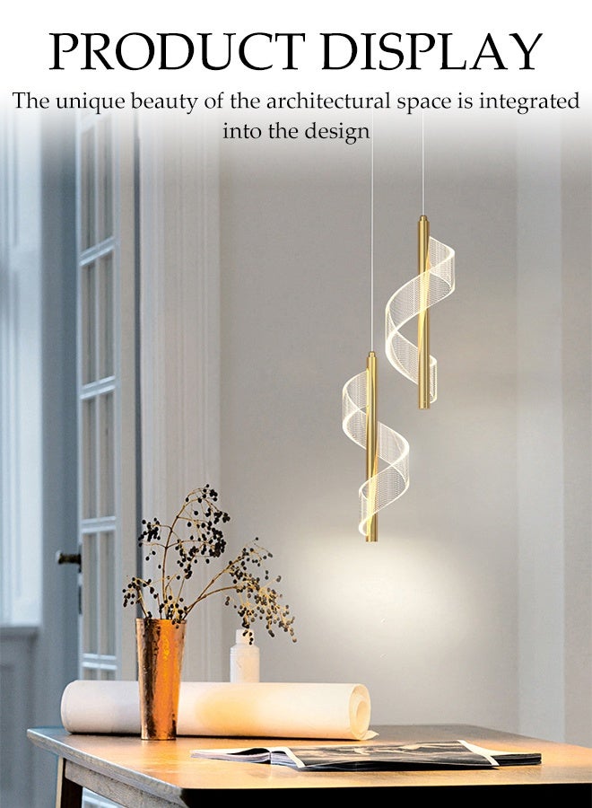 DUNISO Nordic LED Pendant Light Adjustable Height Gold Spiral Chandelier Lighting 3-color Light Change Indoor Ceiling Lamp Hanging Light for Home Bedside Living Room Decoration Dining Tables Aisle Golden Modern Droplight - Image 5